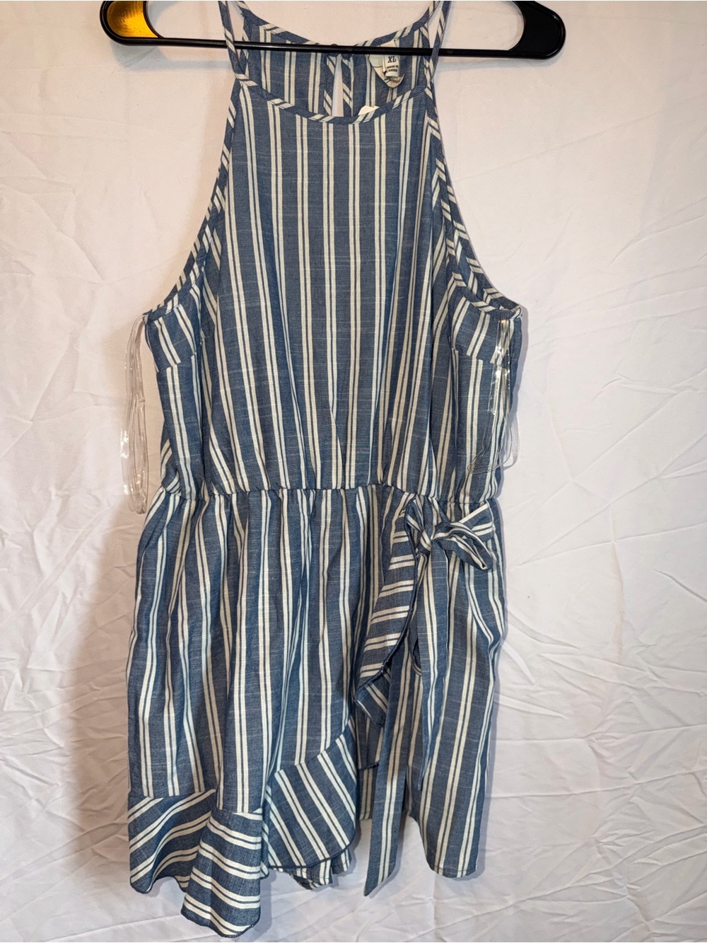 Speechless Blue and White Striped Halter Mini Dress/romper